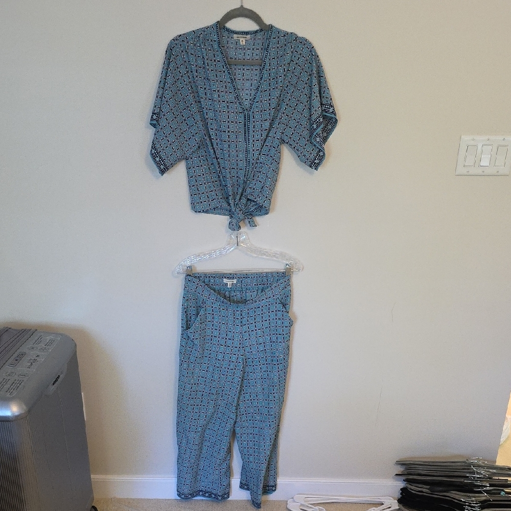 Max Studio Teal Geometric Two-Piece Outfit